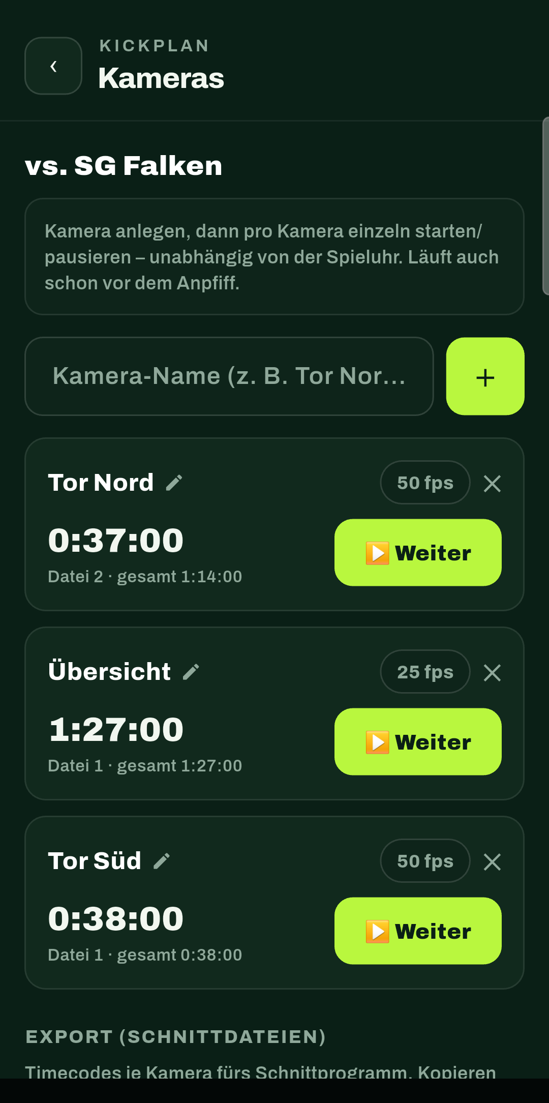 KickPlan Kamera-Verwaltung