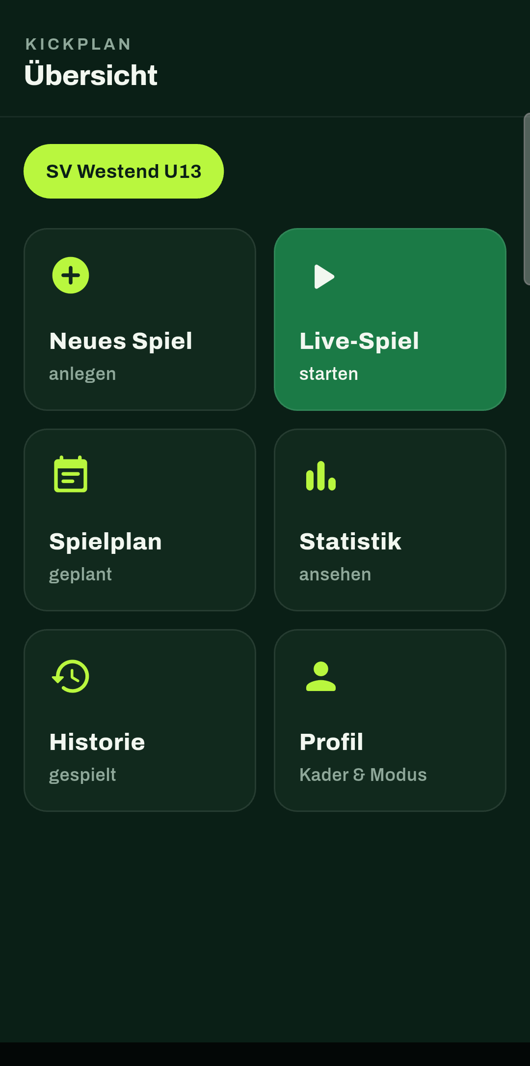 KickPlan Übersicht