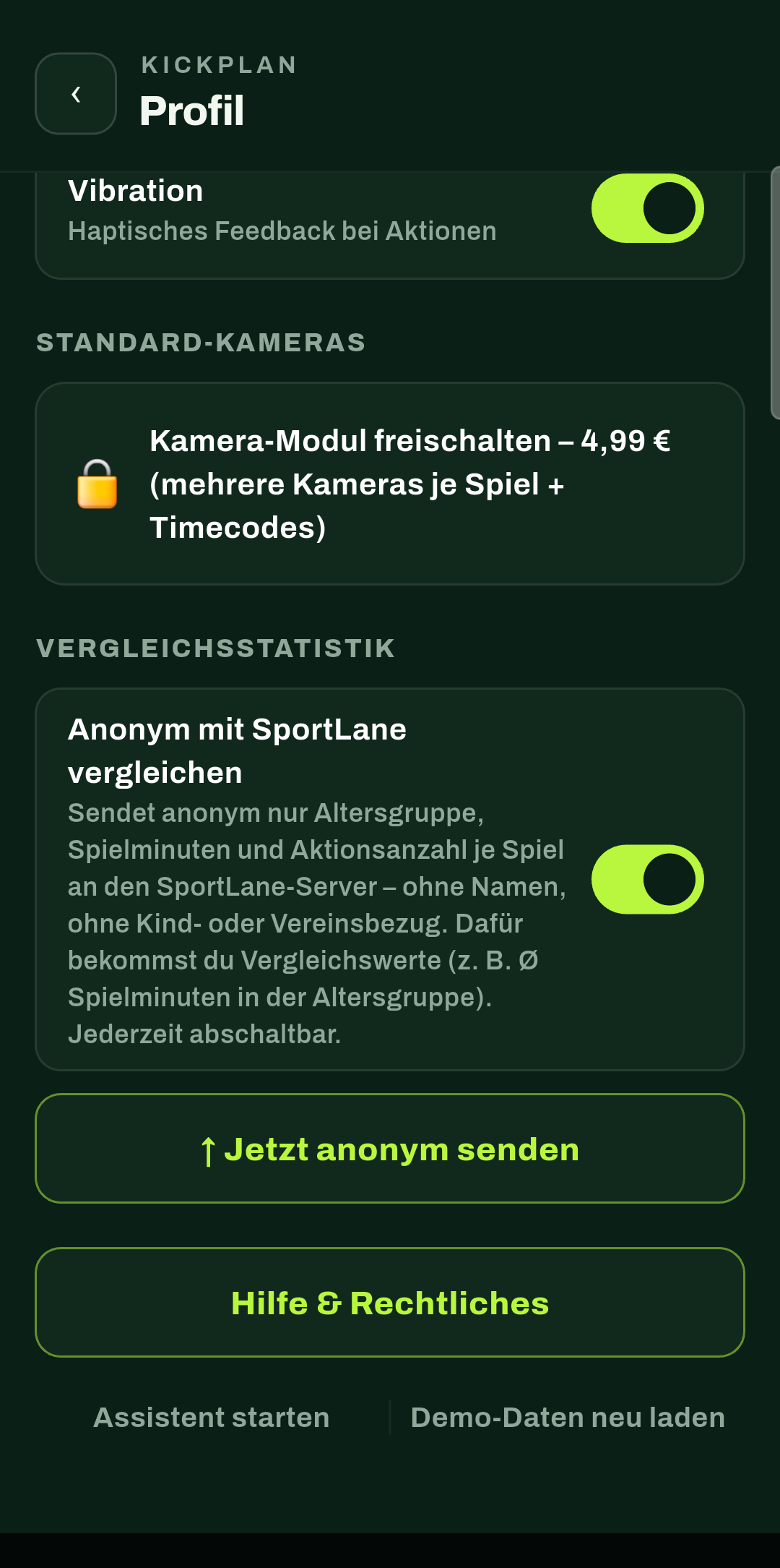 KickPlan Profil: Kamera-Modul & Vergleichsstatistik